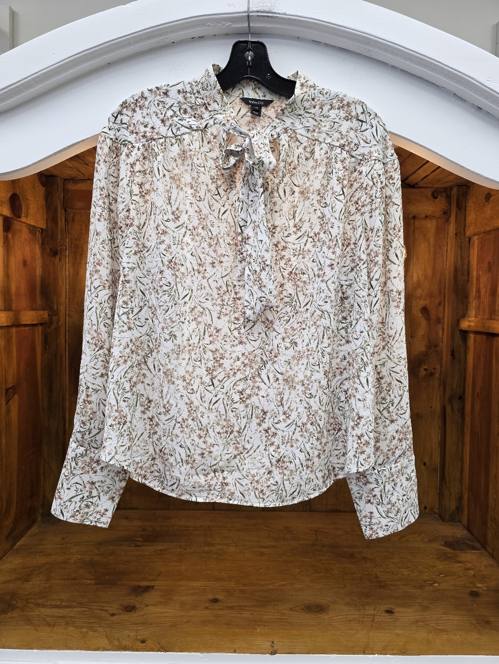 RW&CO Floral Tie Neck Blouse | Size Large | Romantic Boho Lightweight Top - Picture 2 of 16
